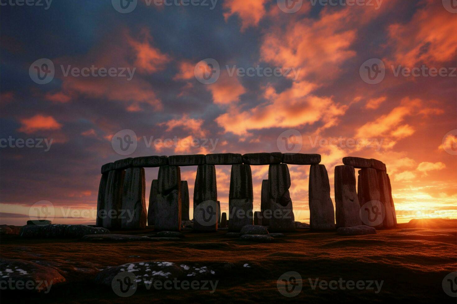 gammal stonehenge märken de vinter- solstånd med mystisk himmelsk inriktning ai genererad foto