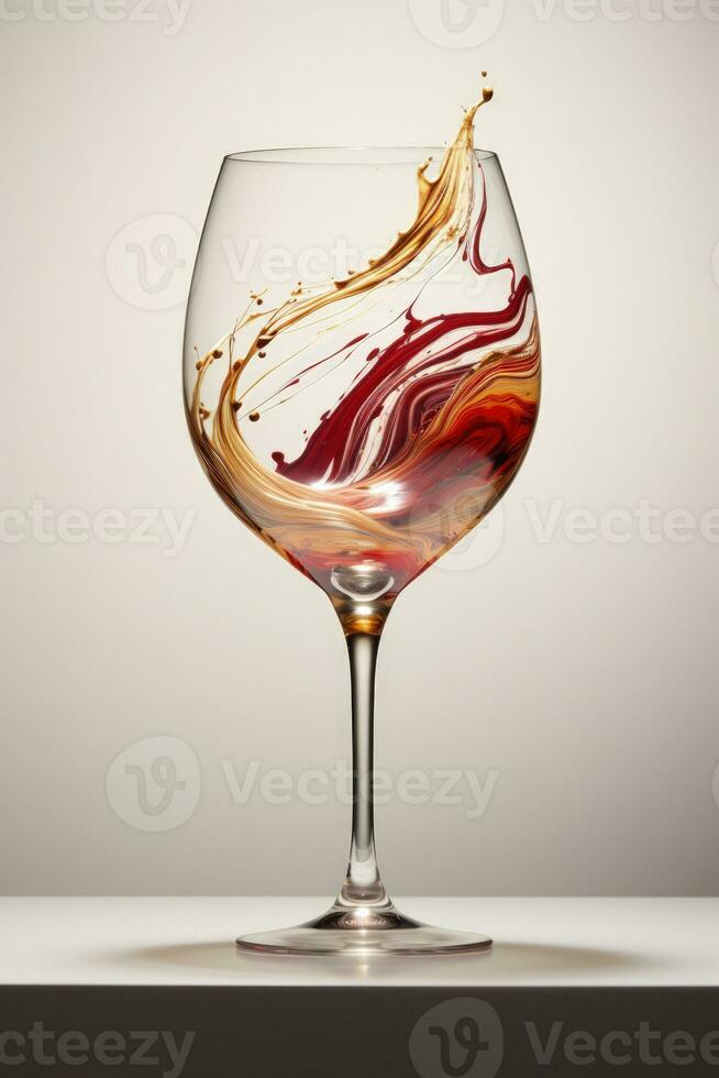 flytande rörelser fångad inom lutande vin glasögon porträtterad i en palett av vinröd röd champagne guld och kristall klar foto