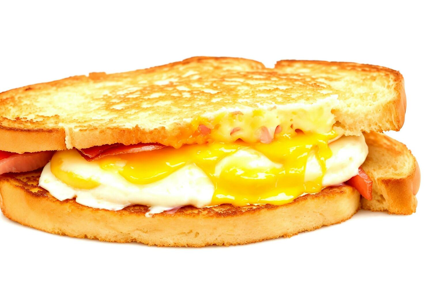 franska rostat bröd skinka bacon ost smörgås med ägg isolerat på vit bakgrund foto