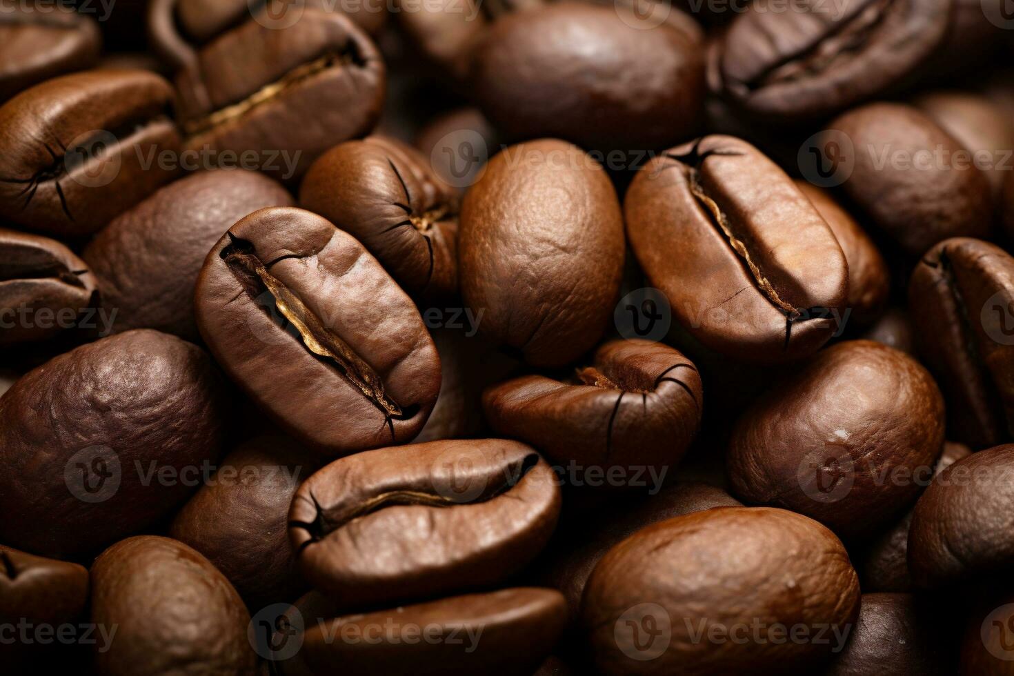 rostad kaffe bönor bakgrund. stänga upp bild. aromatisk kaffe spridd på yta. internationell kaffe dag. ai generativ foto