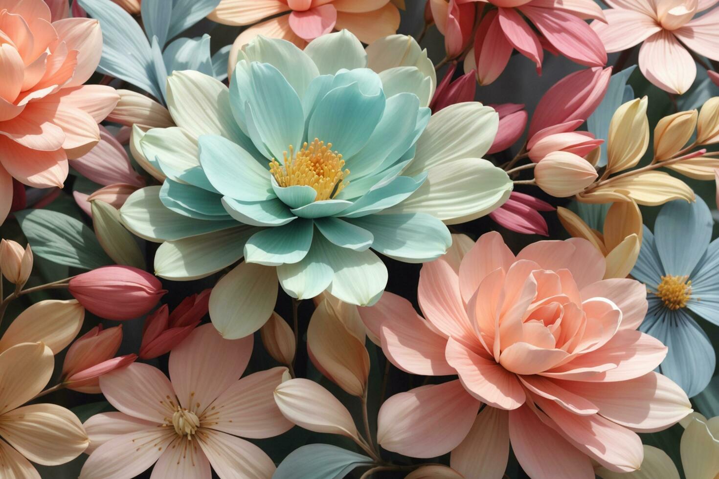 en knippa av blommor är anordnad i en blomma arrangemang ai generativ foto