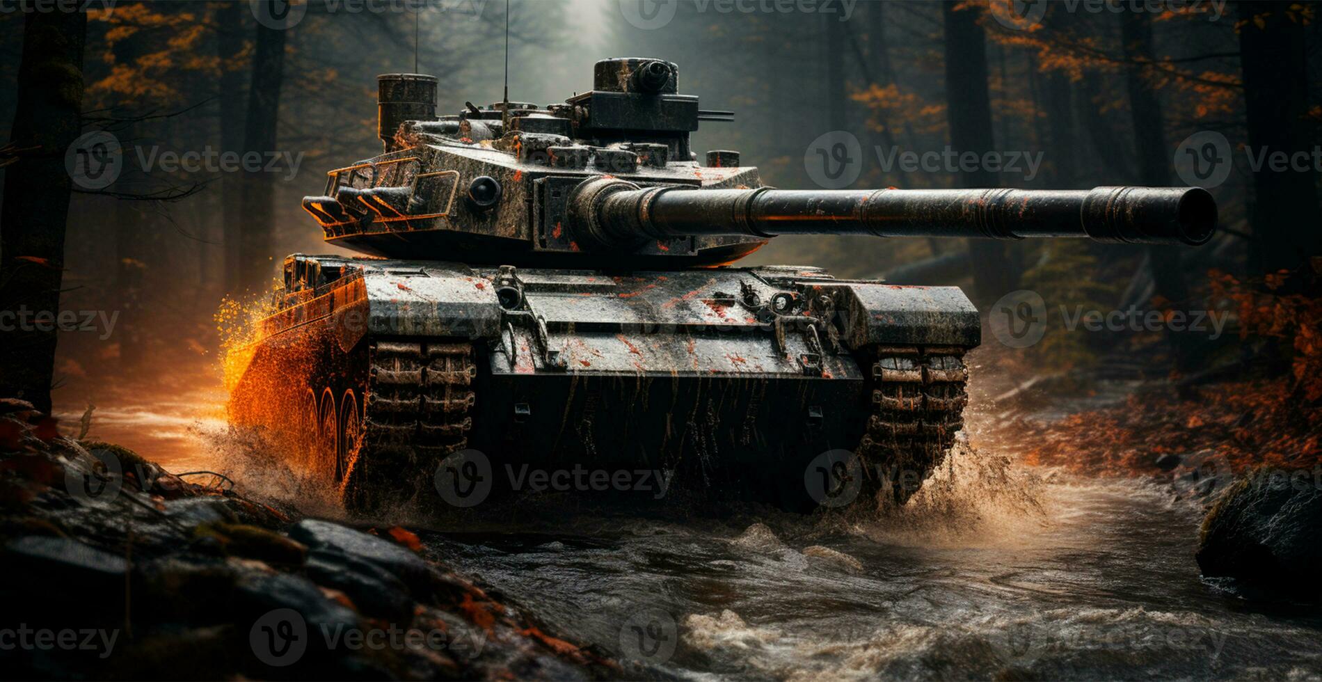 stor militär tank, infanteri brand Stöd i krig - ai genererad bild foto
