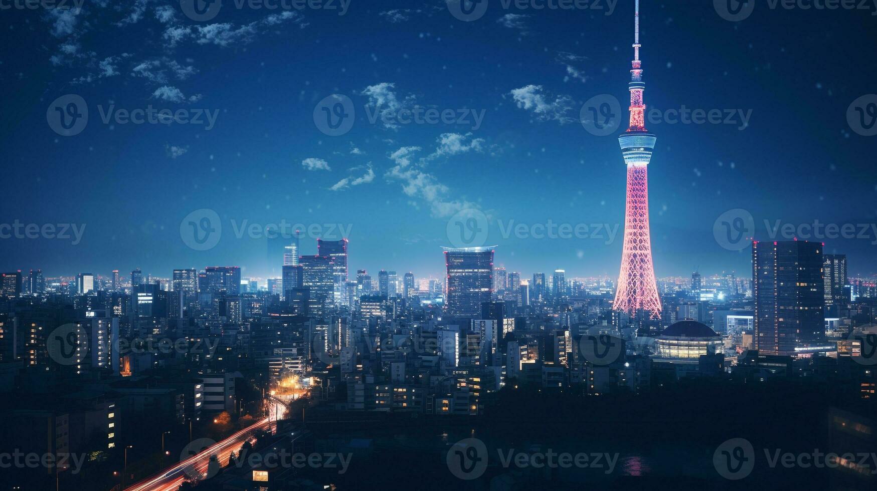 natt se av tokyo skytree. generativ ai foto