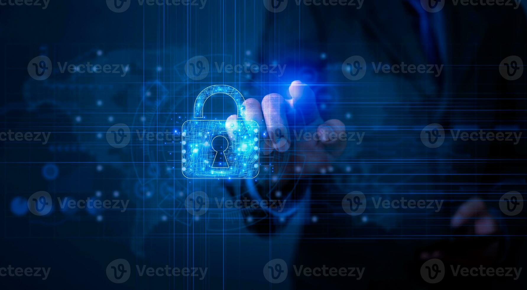 Cybersäkerhet skyddar digital information, dator system, och nätverk, data Integritet, säkra lösenord, och kryptering till skydda och säkerställa Integritet. företag teknologi skydda säkerhet hacker foto