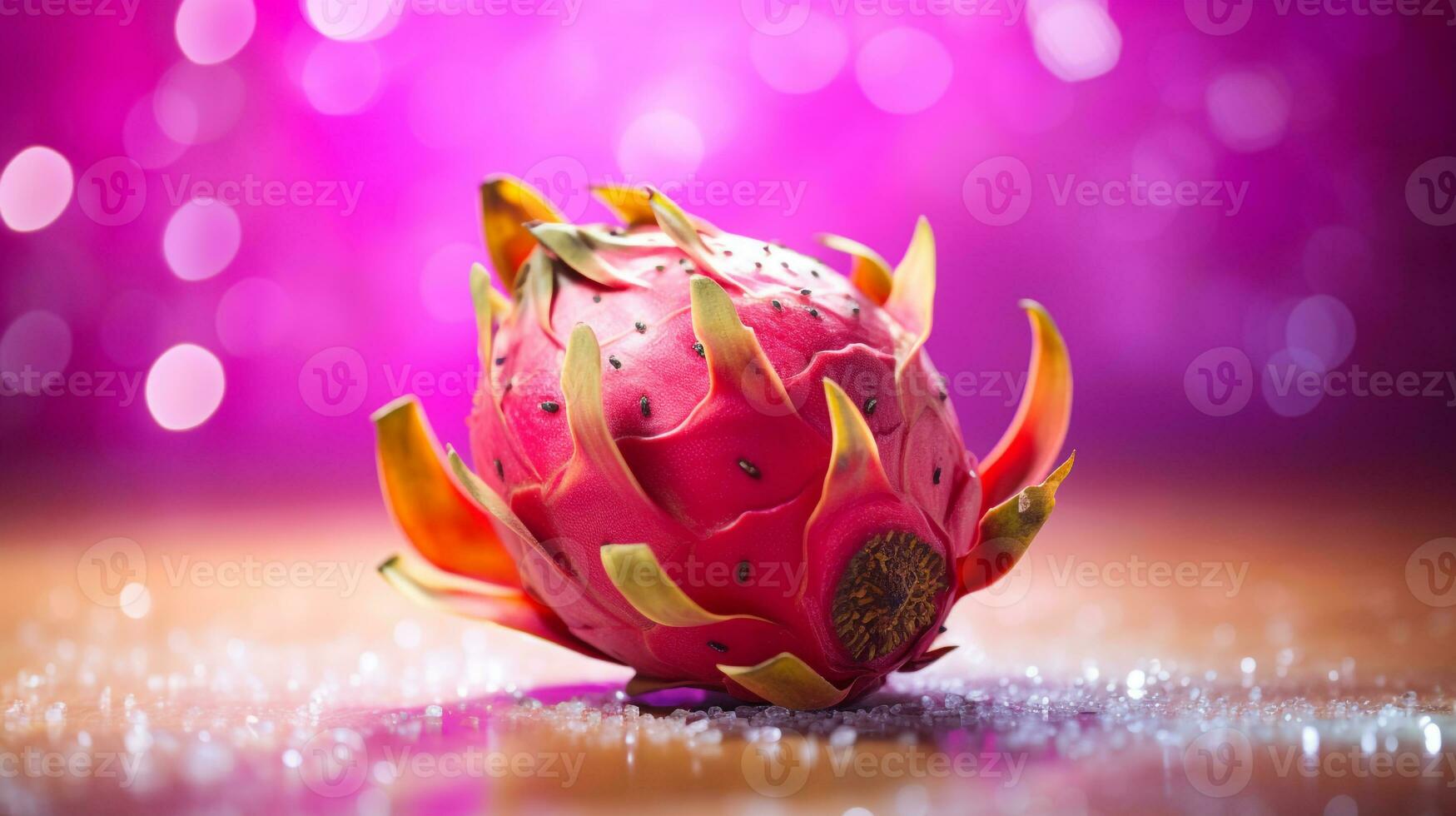 Foto av Pitaya frukt halv mot en färgrik abstrakt bakgrund. generativ ai