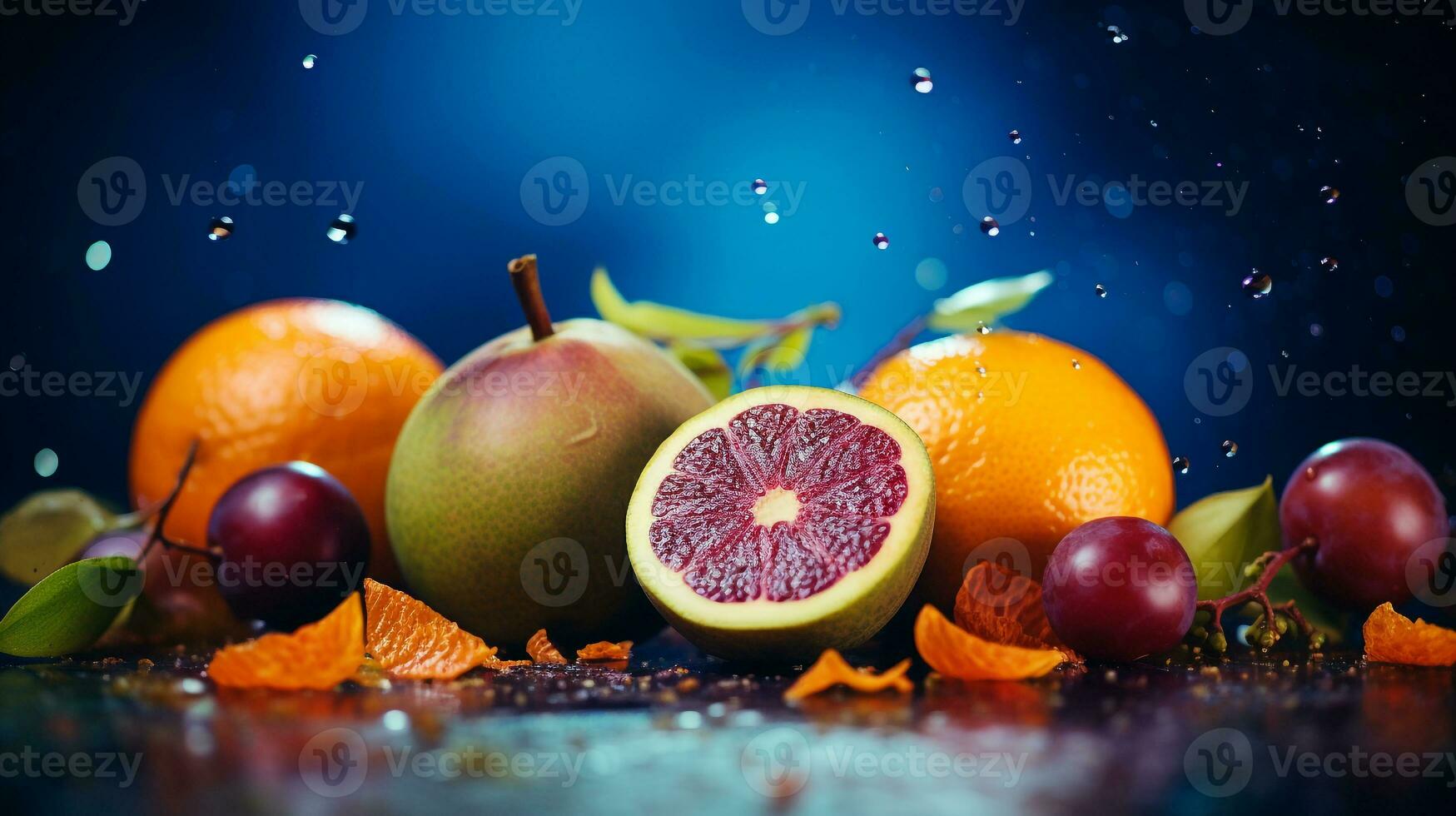 Foto av enau frukt halv mot en färgrik abstrakt bakgrund. generativ ai