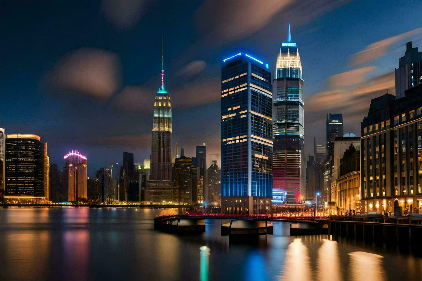 de stad horisont på natt i ny york. ai-genererad foto