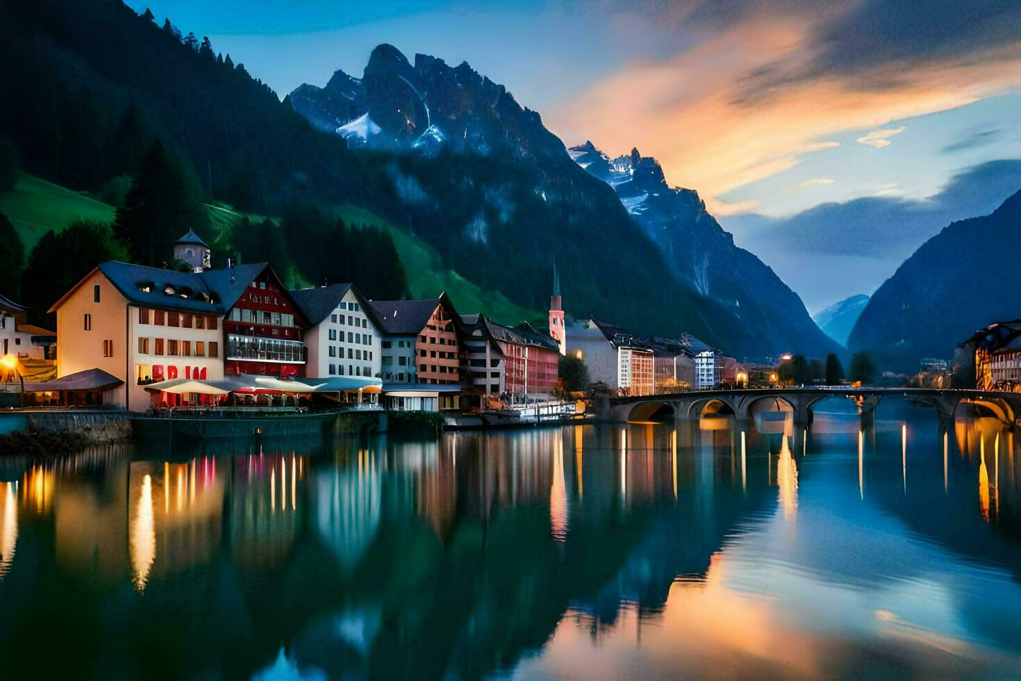 de stad av hallstatt, Österrike. ai-genererad foto