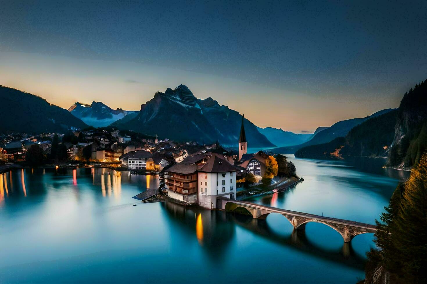 de skön stad av lauterbrunnen i de swiss alperna. ai-genererad foto