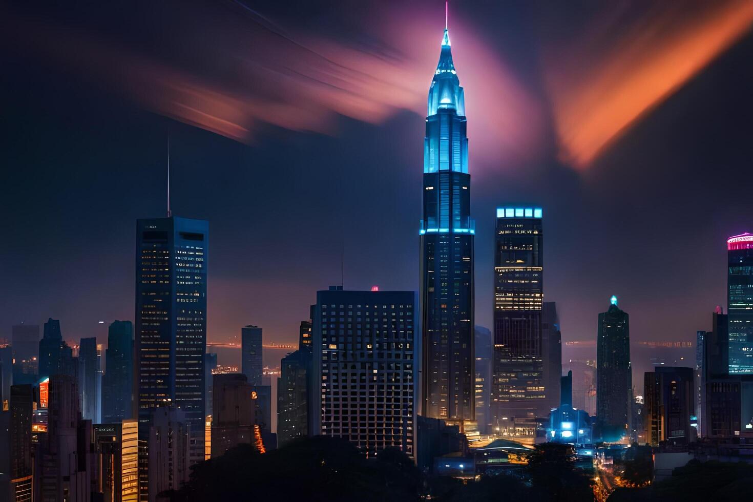 de kuala lumpur horisont på natt. ai-genererad foto