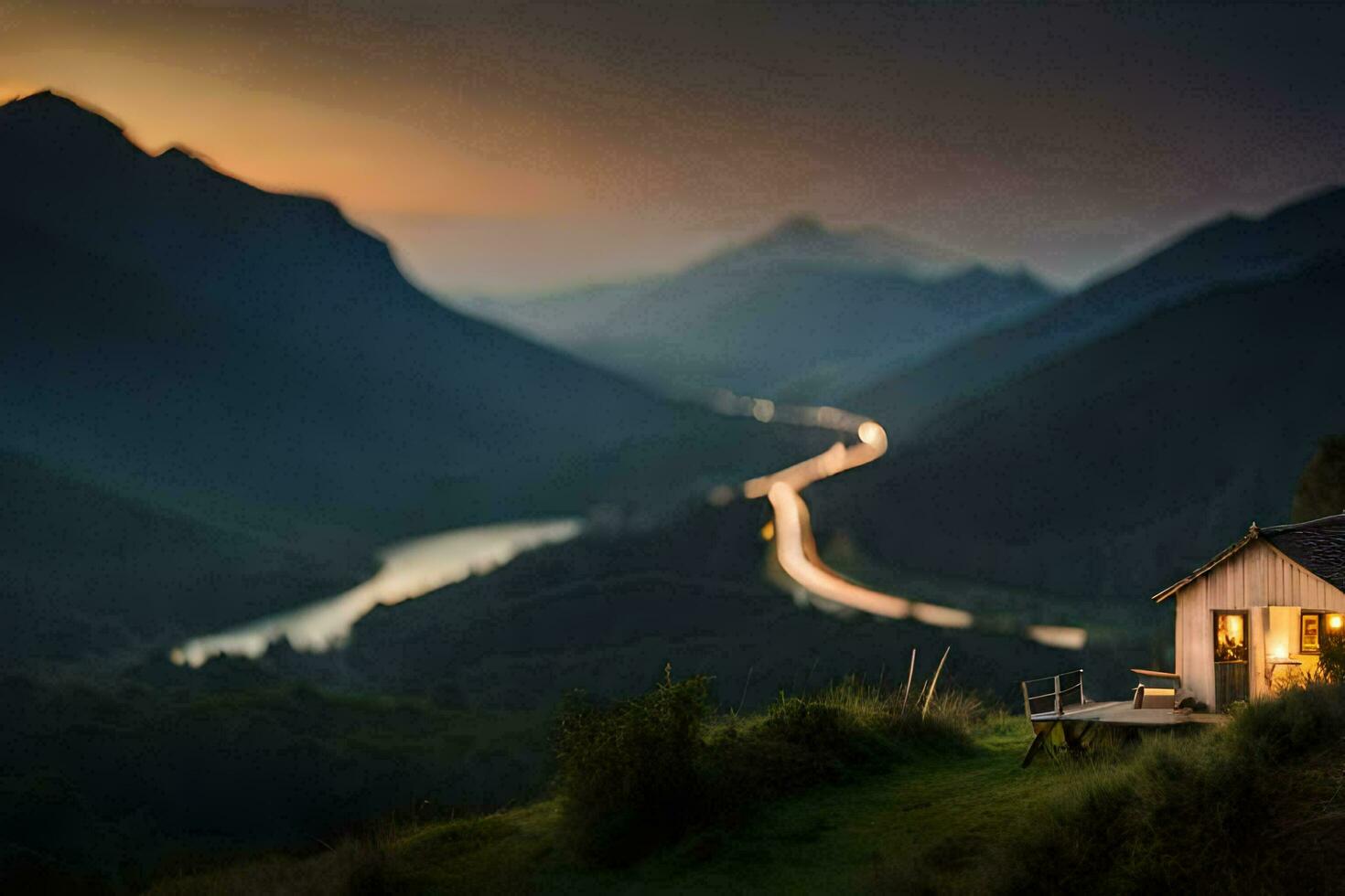 Foto tapet de himmel, berg, väg, hus, ljus, de väg, de väg,. ai-genererad