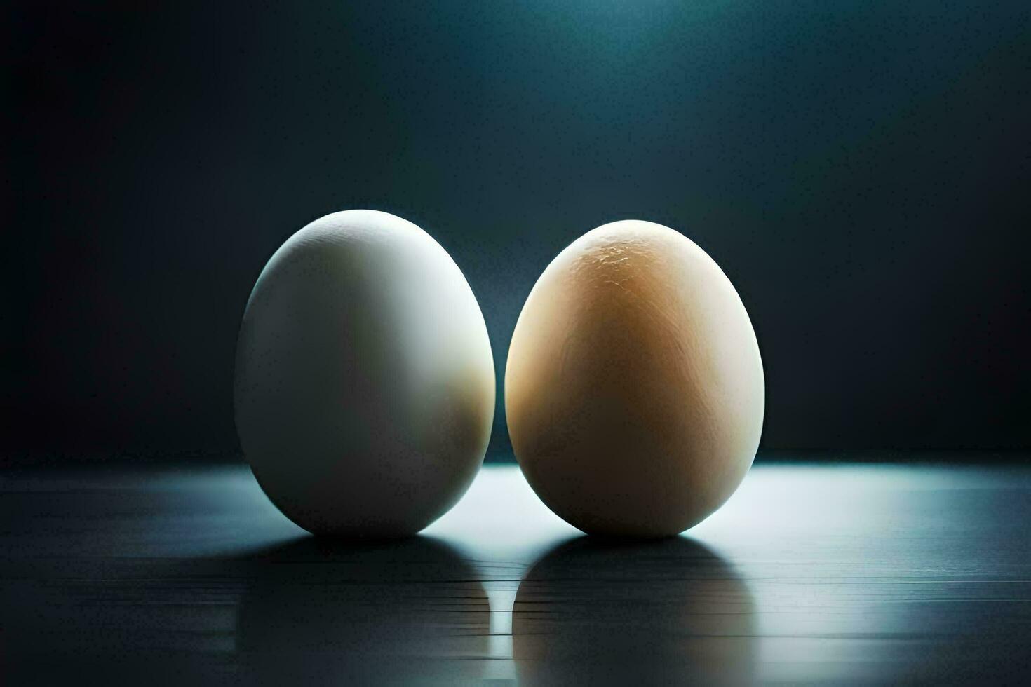 två ägg är visad på en mörk yta. ai-genererad foto