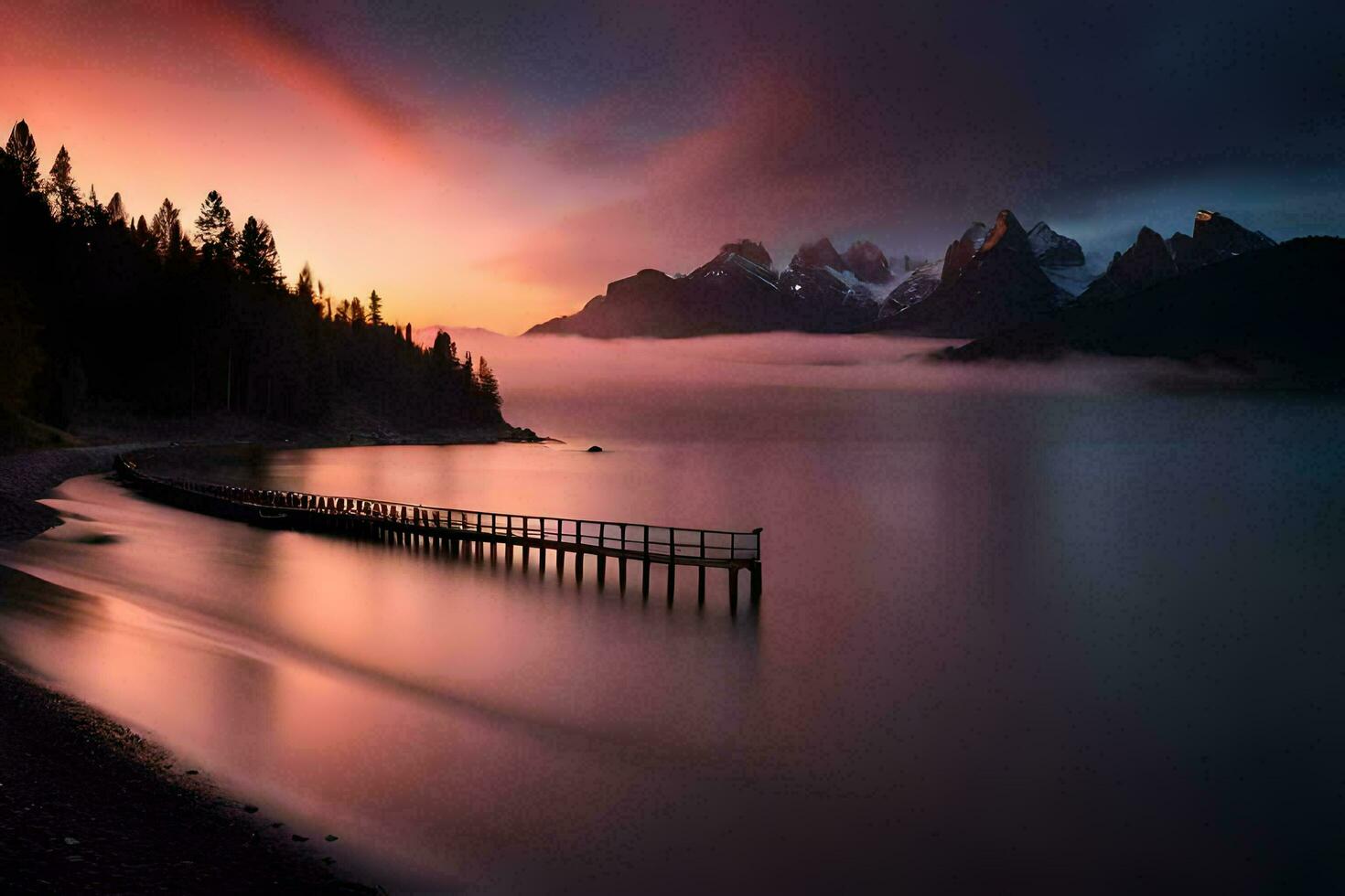 Foto tapet de himmel, berg, vatten, träd, de hav, de himmel, de berg. ai-genererad