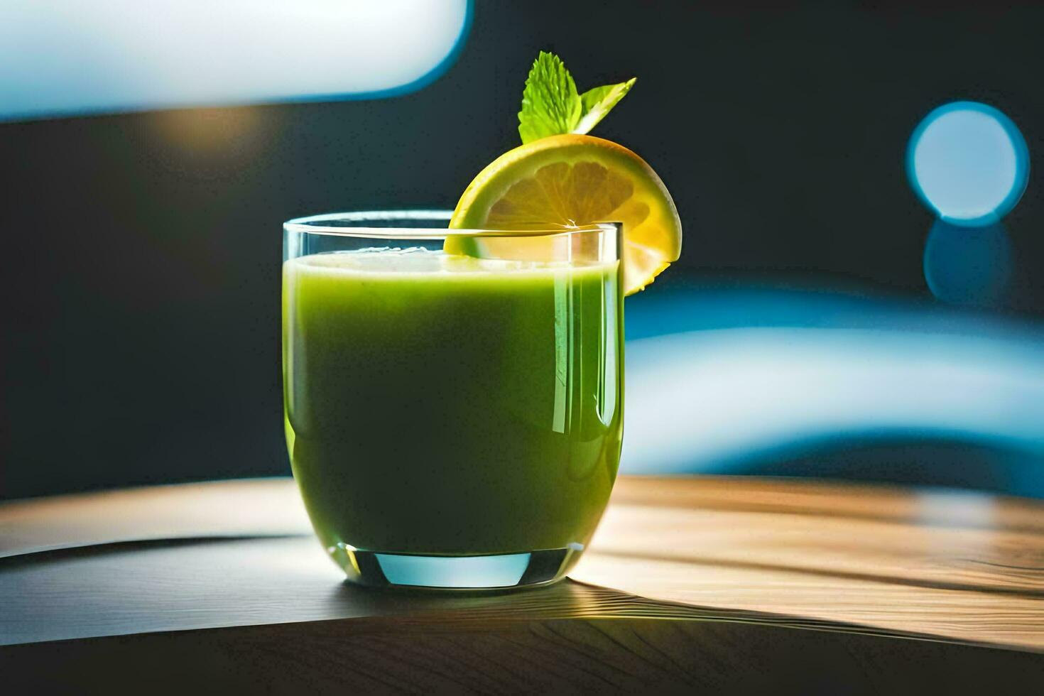 en grön juice med en citron- och mynta. ai-genererad foto