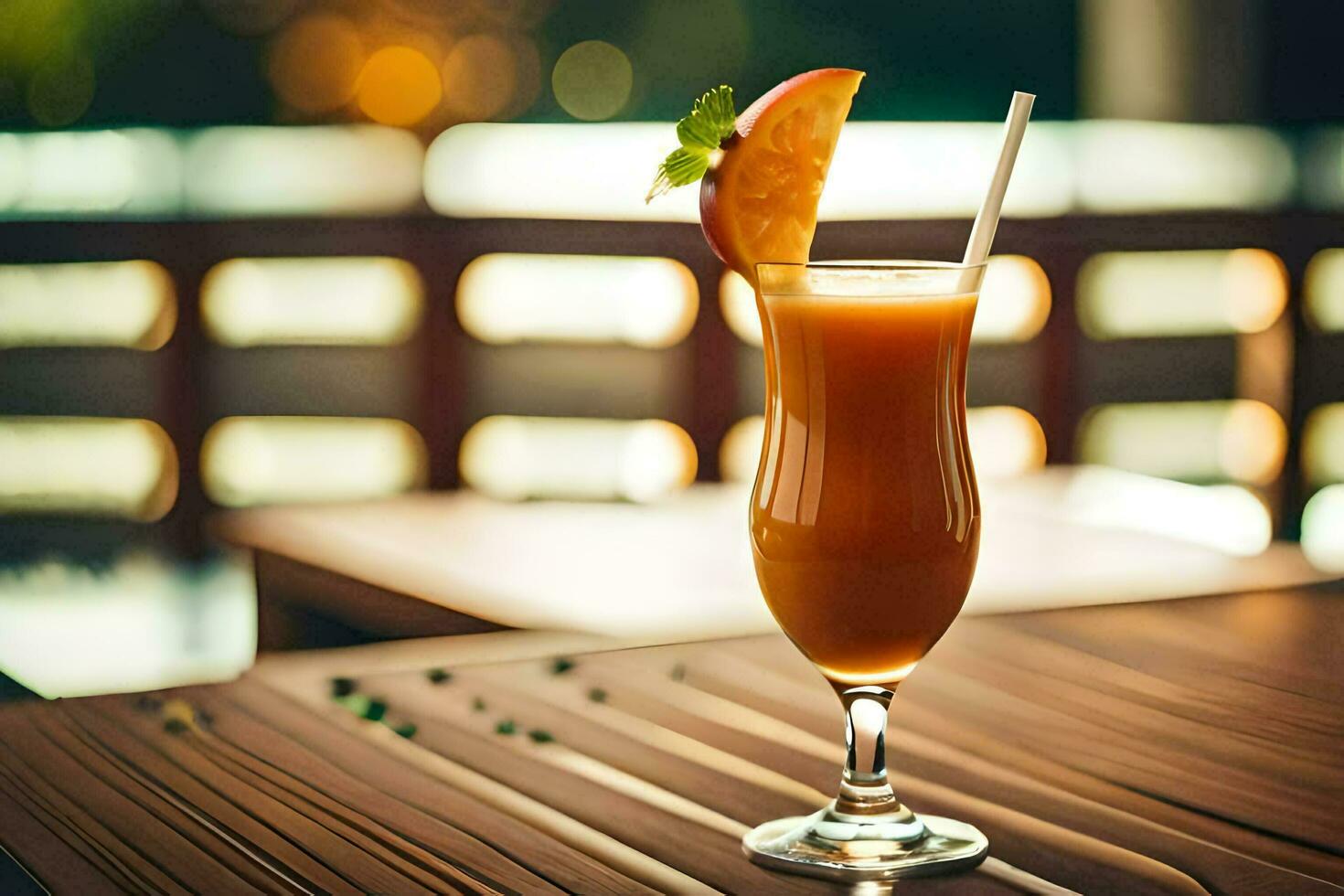 en glas av orange juice med en skiva av orange på topp. ai-genererad foto
