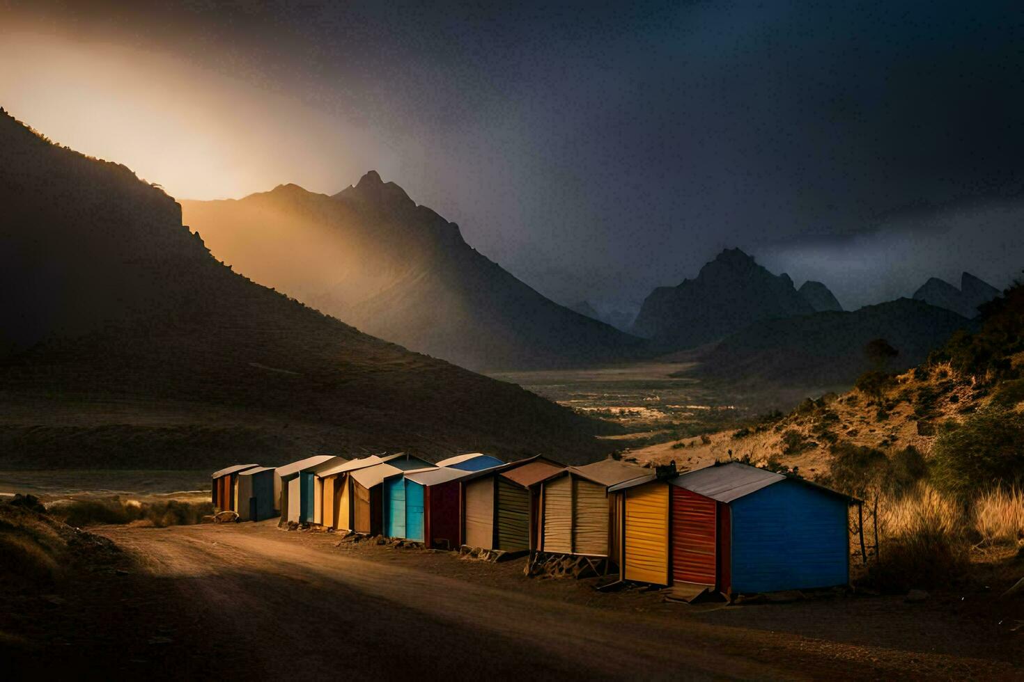 Foto tapet de himmel, berg, de Sol, de berg, de strand, de strand h. ai-genererad