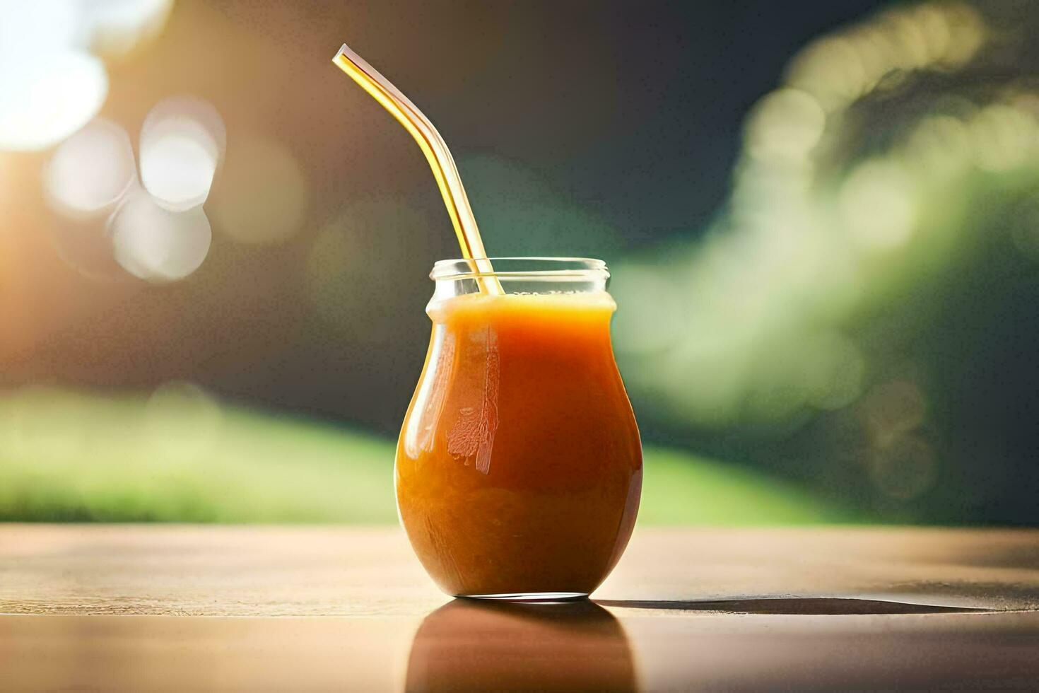 en glas av orange juice med en sugrör. ai-genererad foto
