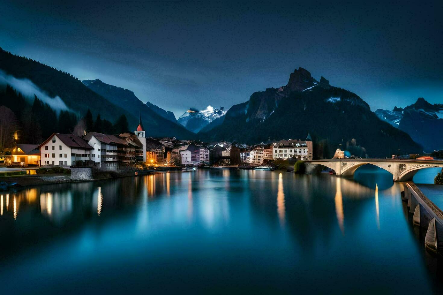 de stad av anne, schweiz, på natt. ai-genererad foto