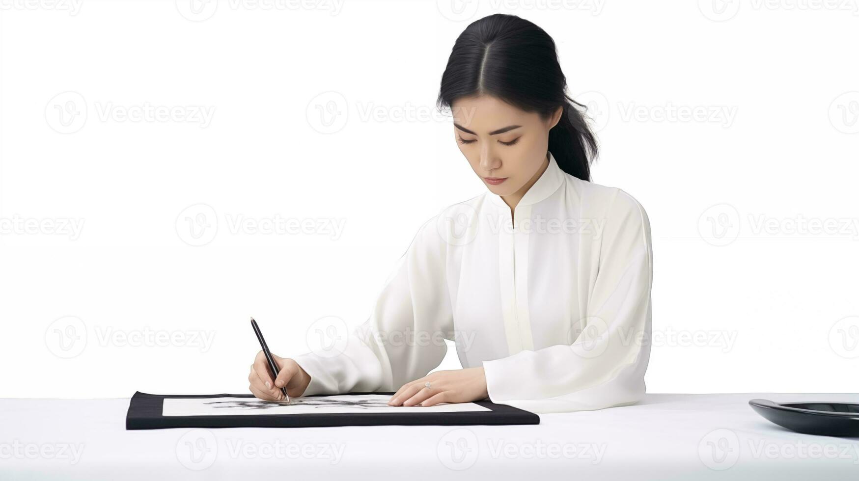 en kinesisk kvinna kalligraf ai genererad foto