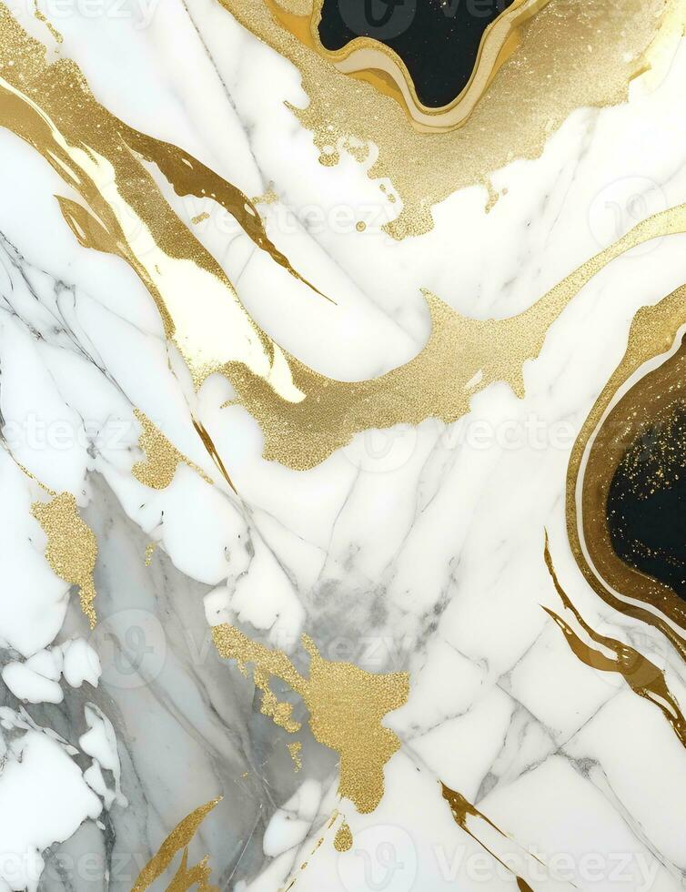 guld och vit marmor med guld virvlar ai generativ foto