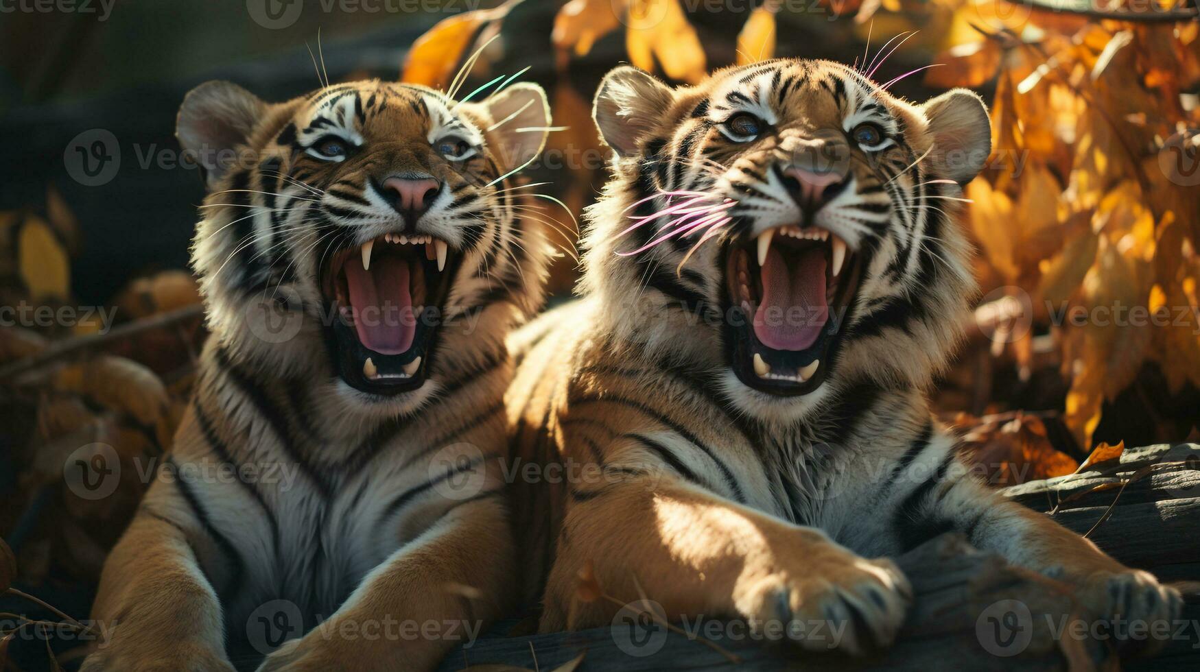 Foto av hjärtat smälter två tigrar med ett betoning på uttryck av kärlek. generativ ai