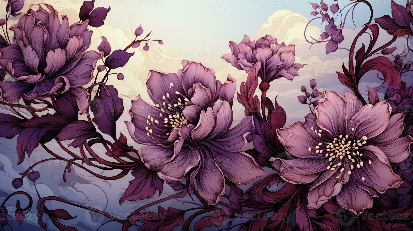 lila blommig linje konst bakgrund foto