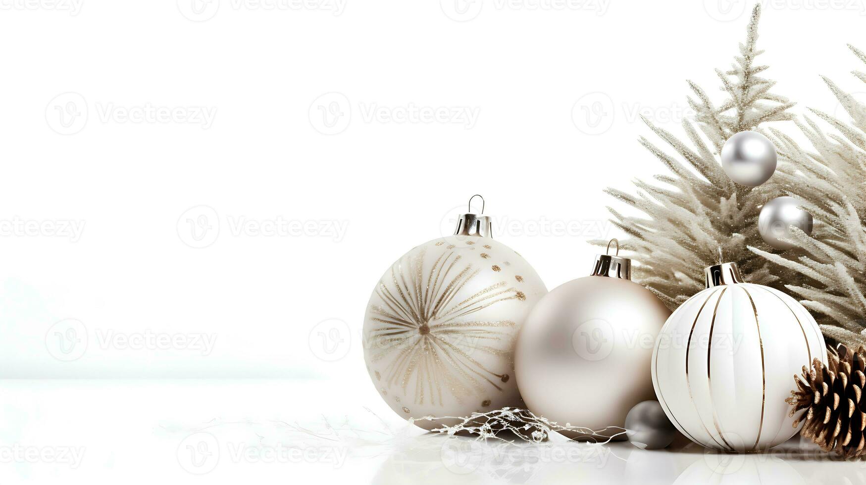 jul illustration med jul dekorationer på vit bakgrund med plats för text. generativ ai foto