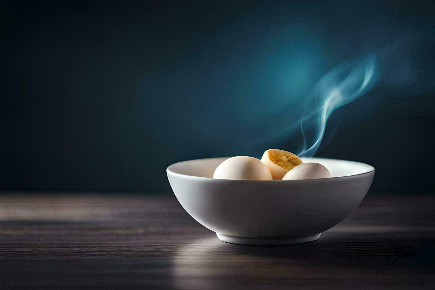en skål av ägg med rök kommande ut av Det. ai-genererad foto