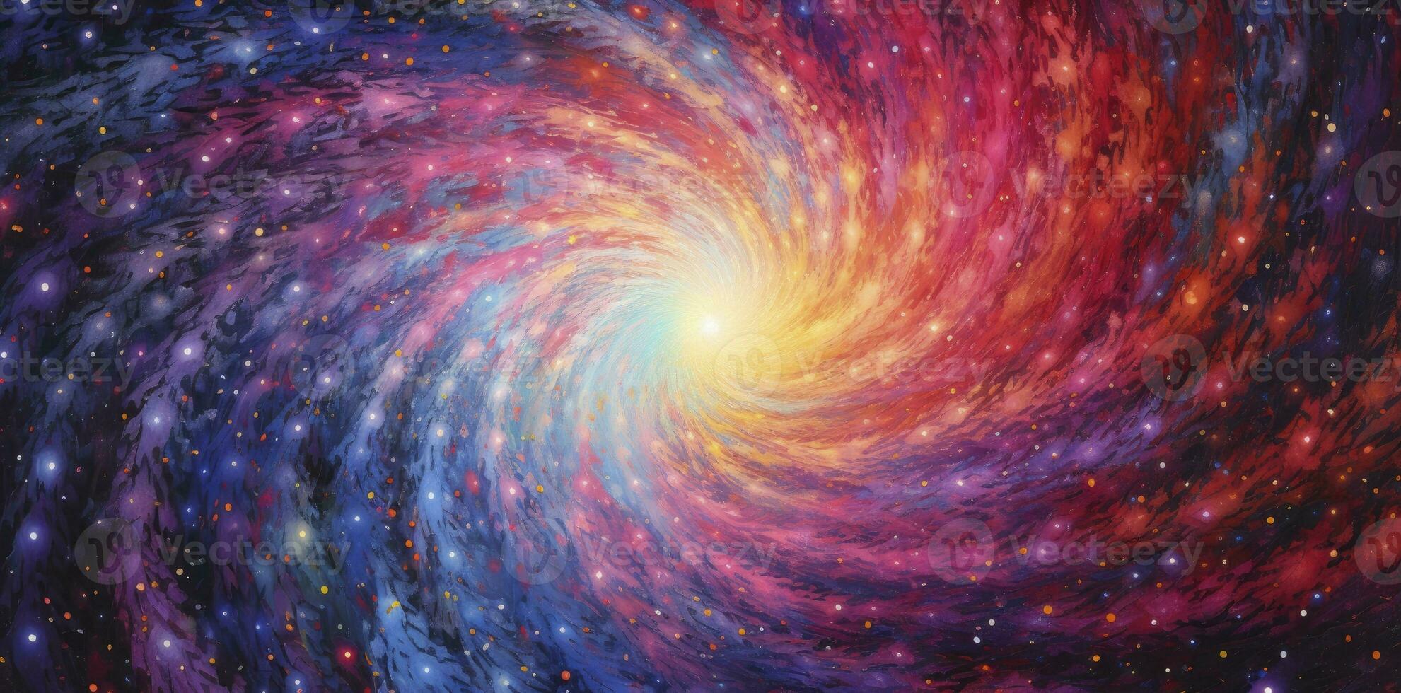 eklektisk spiral galax målning med en sprida ut av olika färger. ai genererad foto