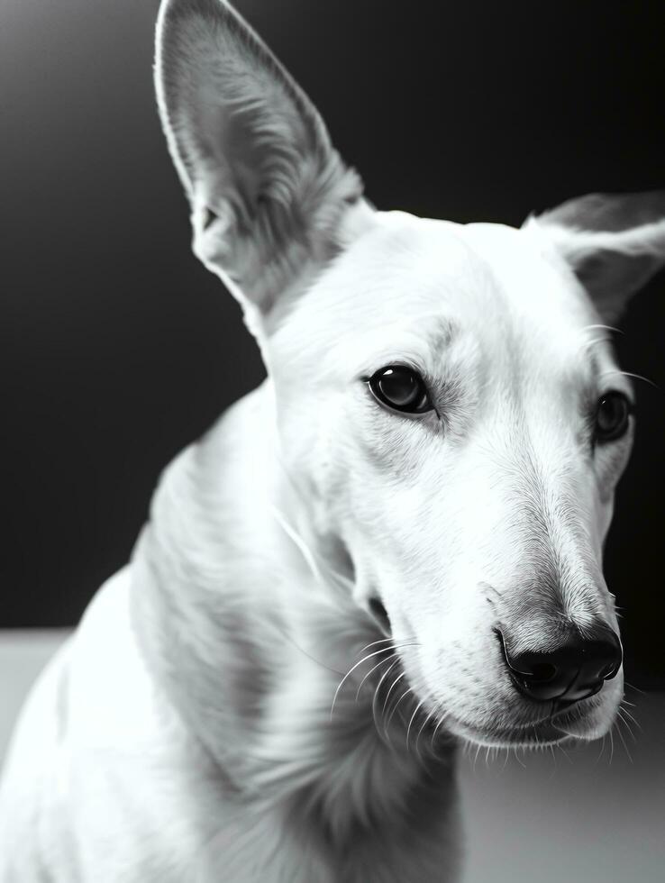 Lycklig vinthund hund svart och vit svartvit Foto i studio belysning