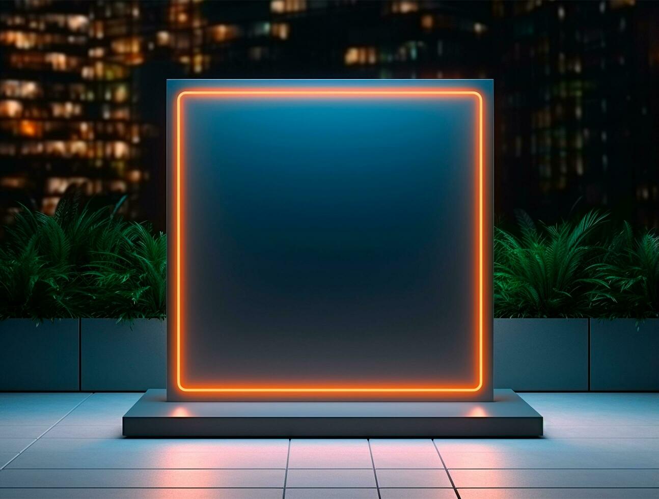 rena enkel neon ljus 3d bas för logotyp attrapp bakgrund ai genererad foto