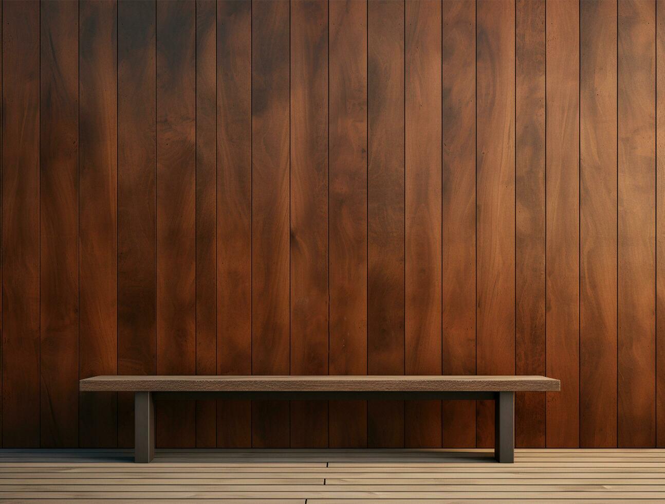 tömma modern interiör trä- vägg bakgrund främre se ai genererad foto
