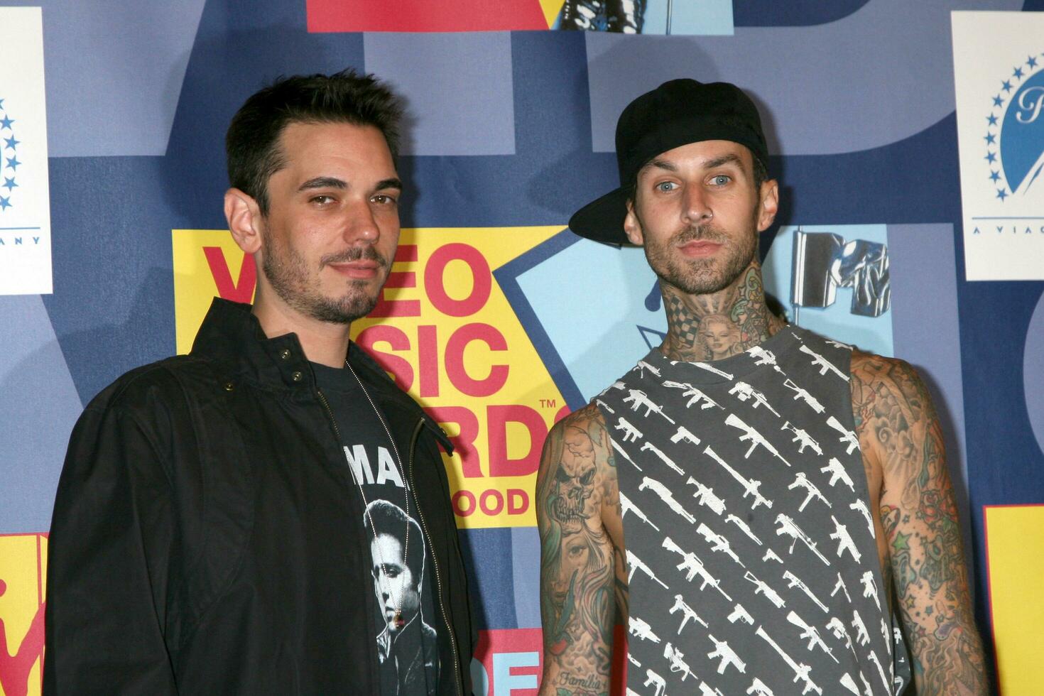 dj am travis barker i de Tryck rum på de video musik utmärkelser på mtv på av största vikt studior i los angeles ca i september 7 2008 foto