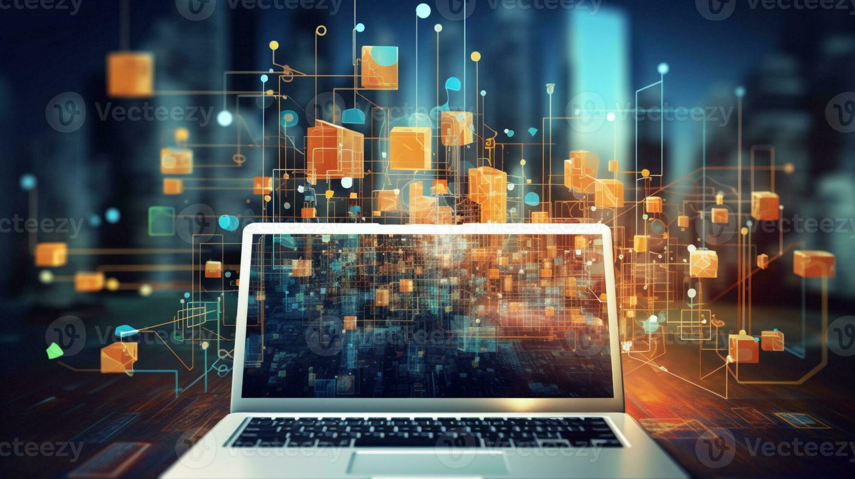 bärbar dator visa företag transaktion på skärm, cyber säkerhet och data skydd, företag och finansiell transaktion data kryptering, ai generativ foto