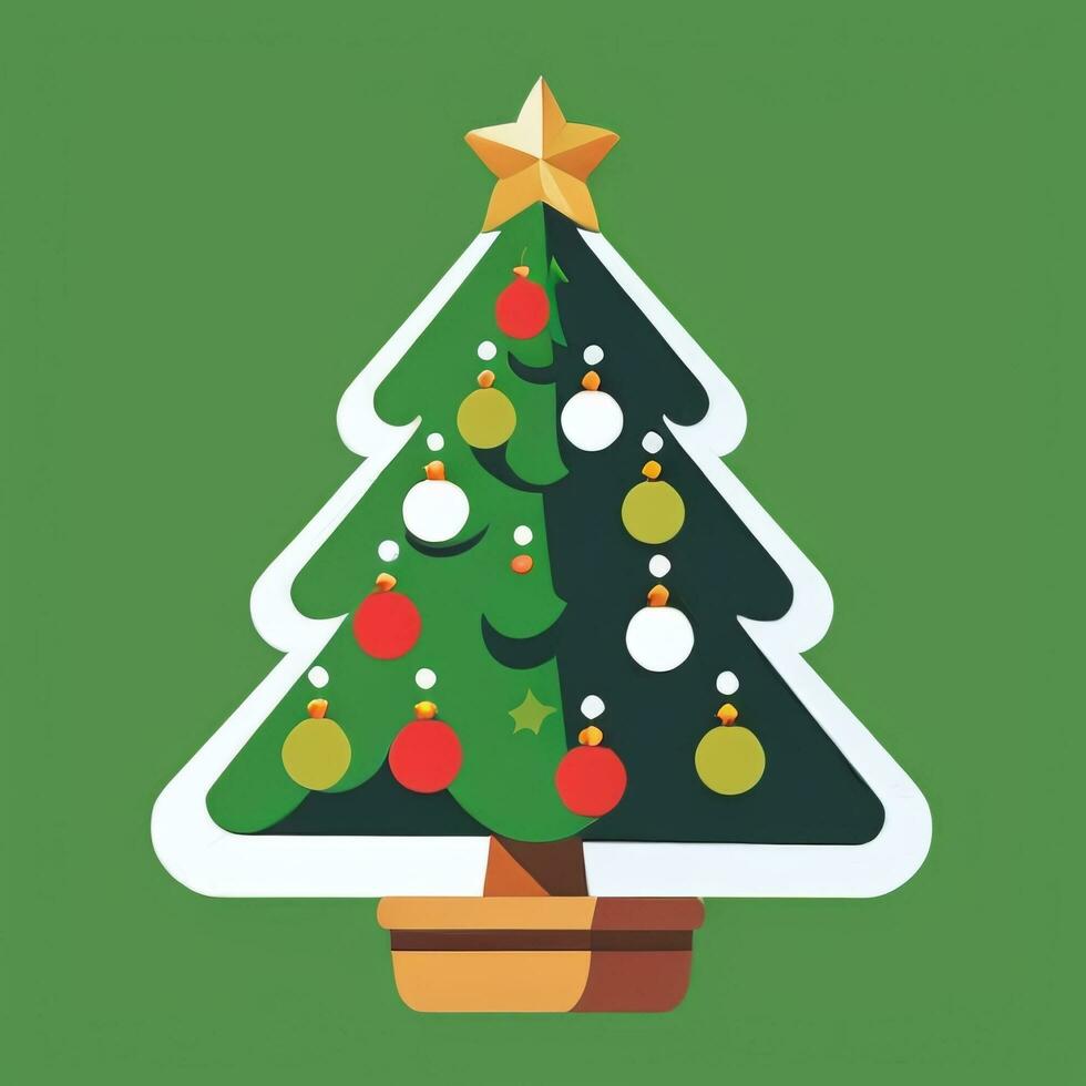 ai genererad jul träd klämma konst ikon klistermärke dekoration enkel bakgrund foto