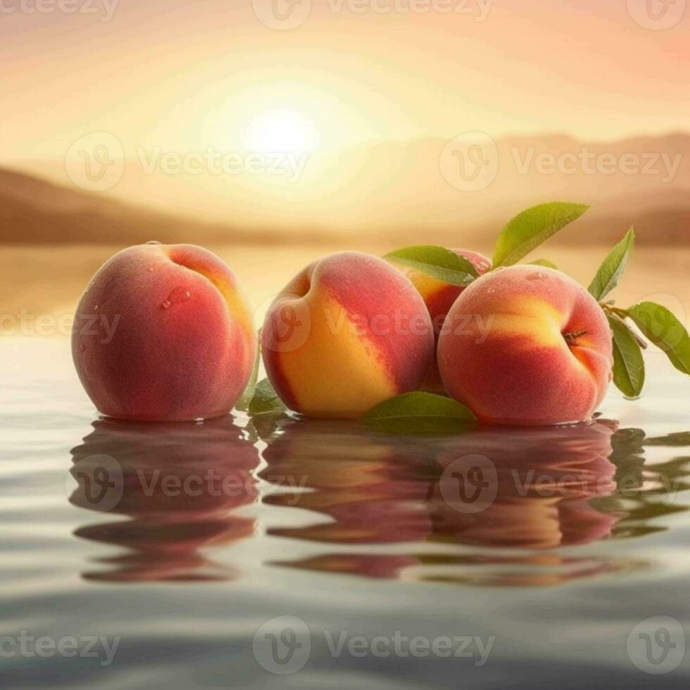 persikor med vatten droppar på dem genererad med ai foto