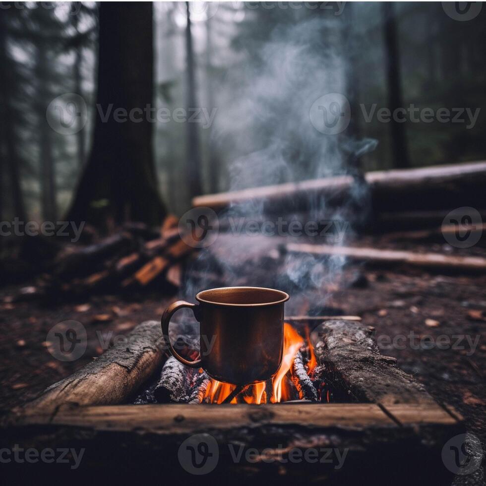 camping råna förbi de brand genererad med ai foto