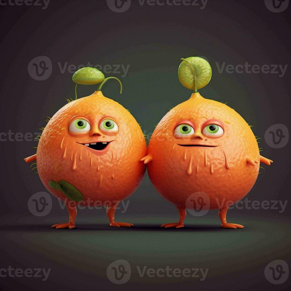 orange tecknad serie tecken med Lycklig ansikten genererad med ai foto