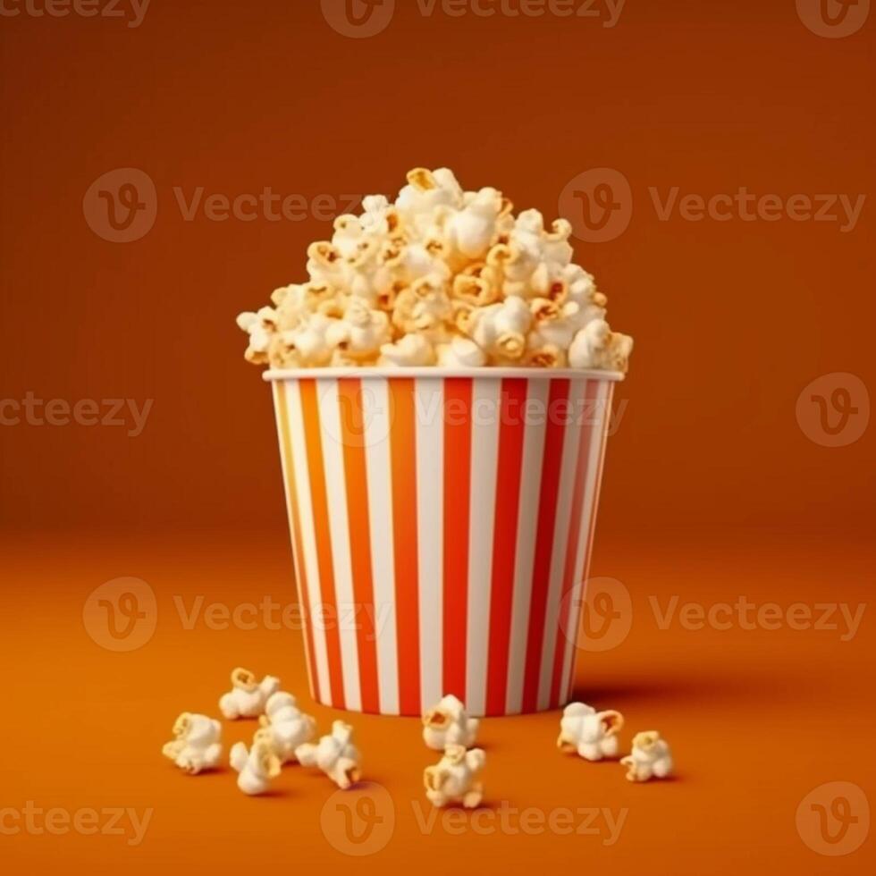 popcorn på orange bakgrund genererad med ai foto