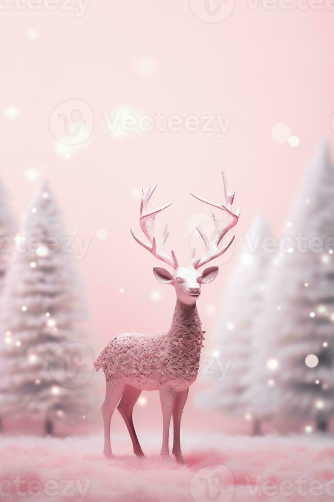 dekorativ rosa glitter jul rådjur i en fe- skog. ai generativ. foto