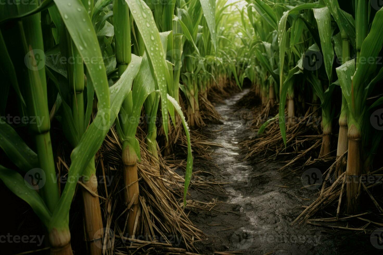 sockerrör grön växt fält färsk naturlig. generera ai foto