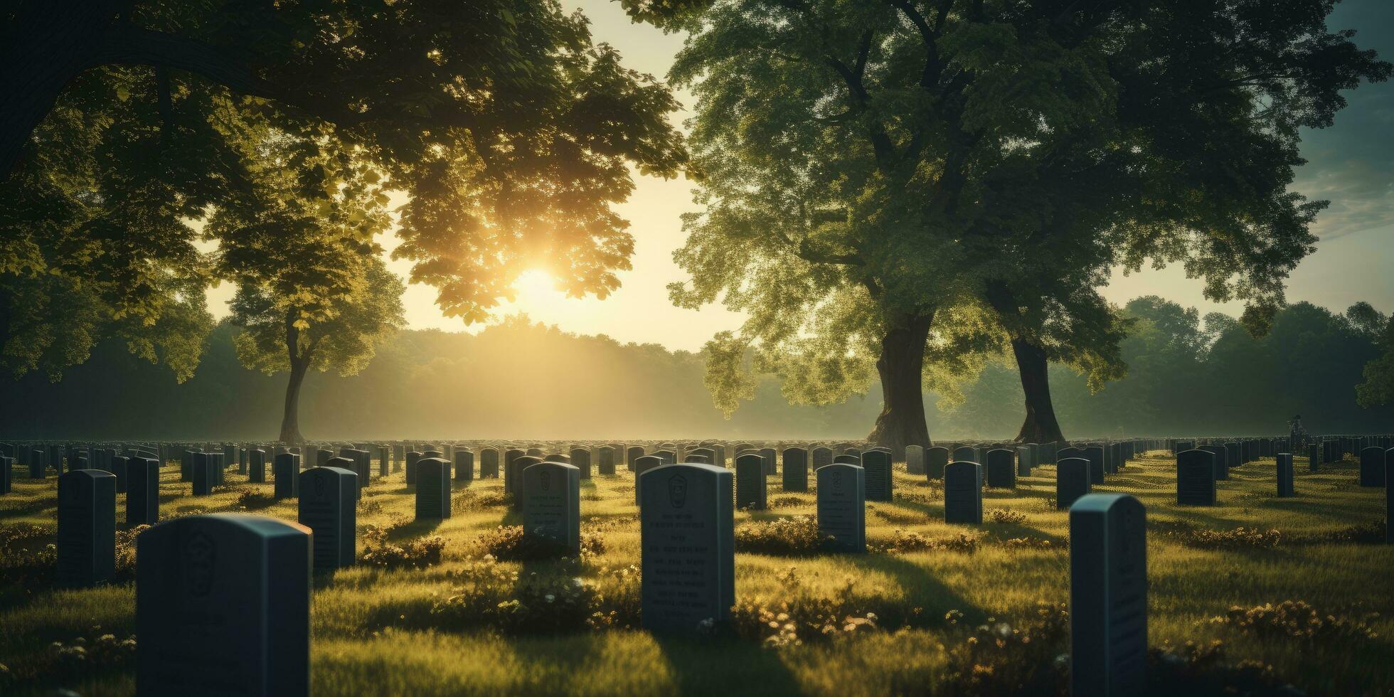 en kyrkogård för de död- med rader av helig gravstenar. varje tecken berättar en berättelse. de begrepp av de arv av de där förlorat i krig förbi generativ ai. foto