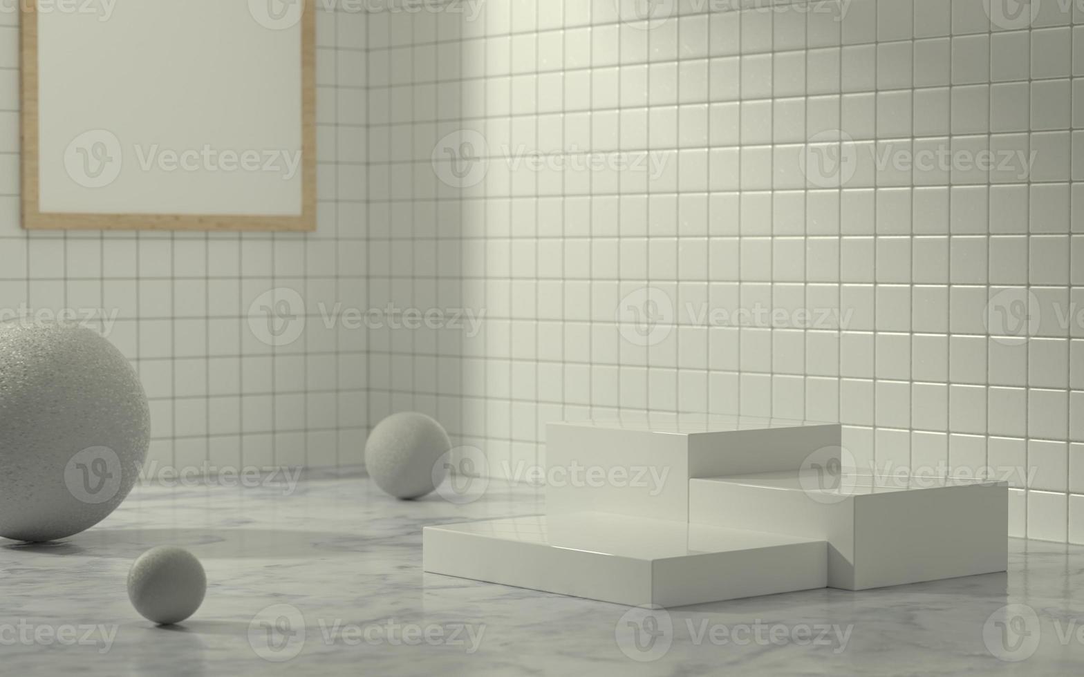 3D -produktsteg i badrumsscen med morgonsolsljus foto