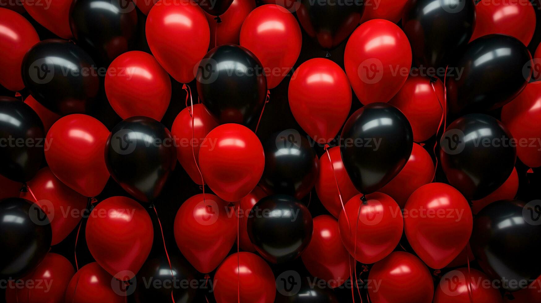 glansig svart röd ballonger ai genererad baner bakgrund kopia Plats foto