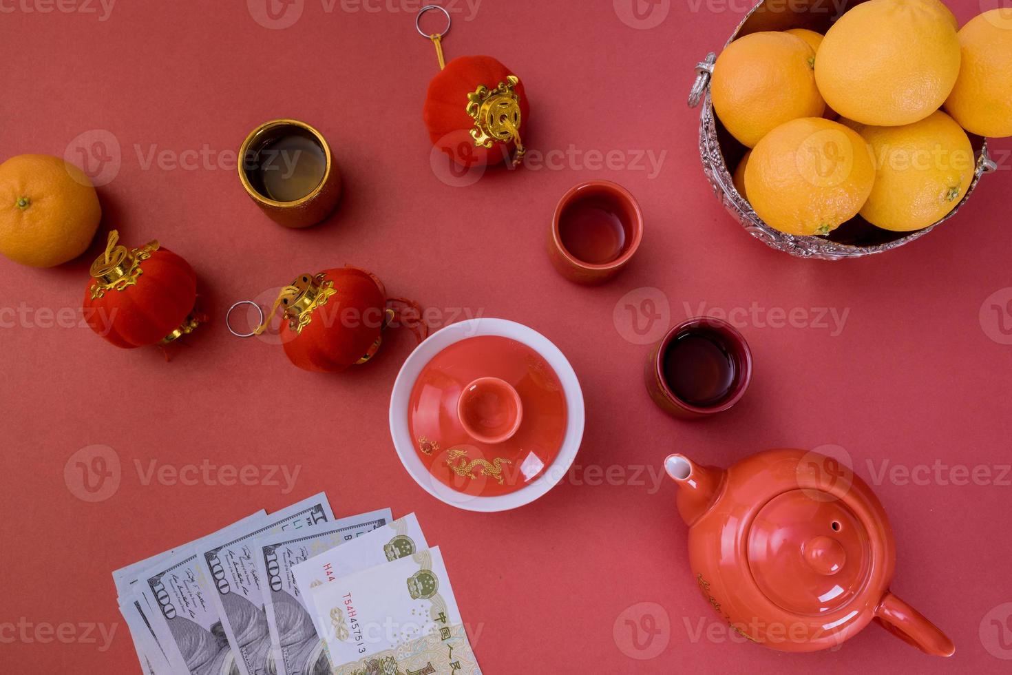 gott lunar kinesiskt nyår ceremoni te set foto