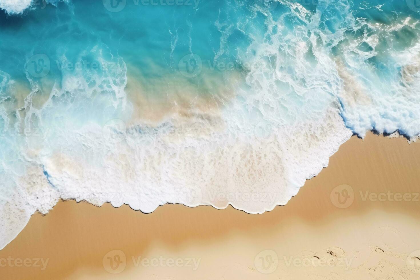 topp se av tropisk strand vågor på turkos vatten. ai generativ foto