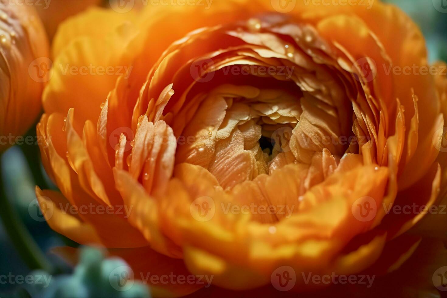 ai genererad skön bakgrund med stänga upp se till ranunkel blomma huvud. generativ ai. foto