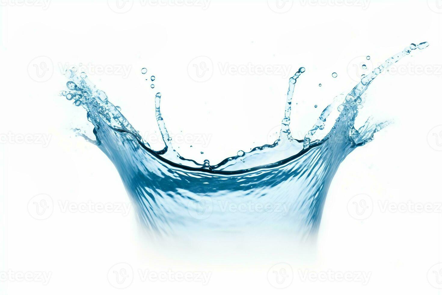blå vatten stänk isolerat på vit bakgrund, blå vatten stänk Vinka, vatten droppar och krona från stänk av vatten foto