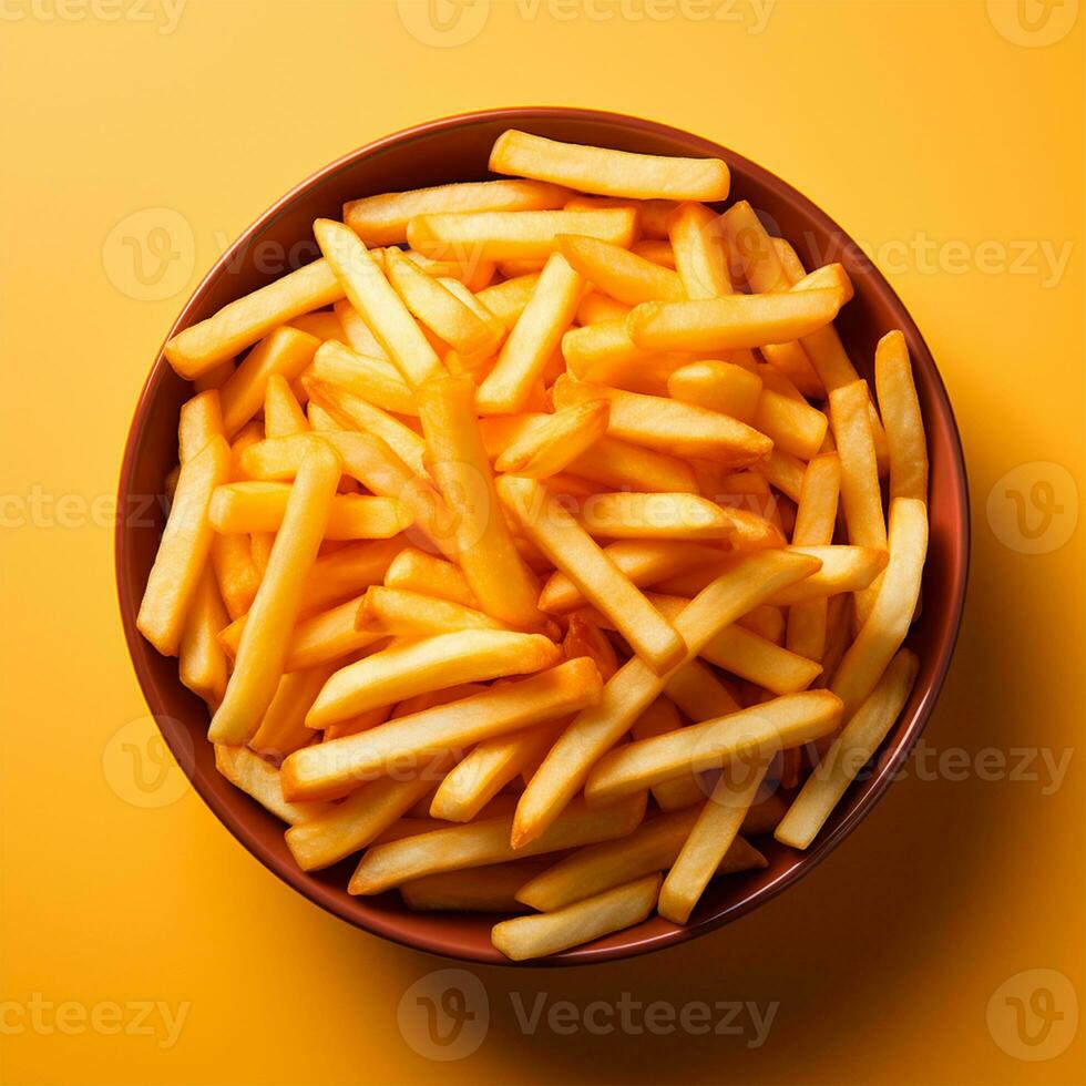 ai genererad franska pommes frites, snabb mat förpackning, snabbt mellanmål, skräp mat - ai genererad bild foto