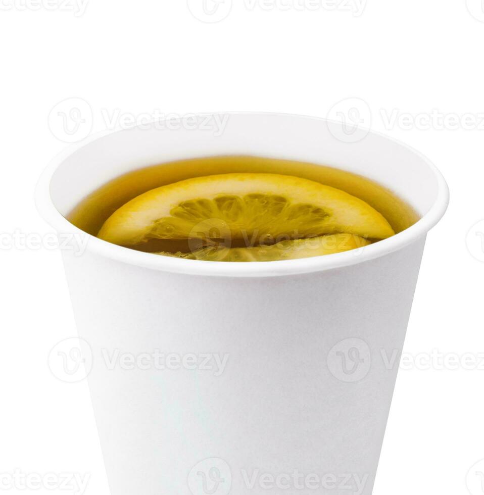 te med citron- i en plast kopp foto